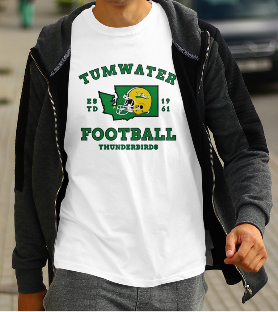 Tumwater Football Thunderbirds 1961 Estd Helmet And Washington State T-Shirt