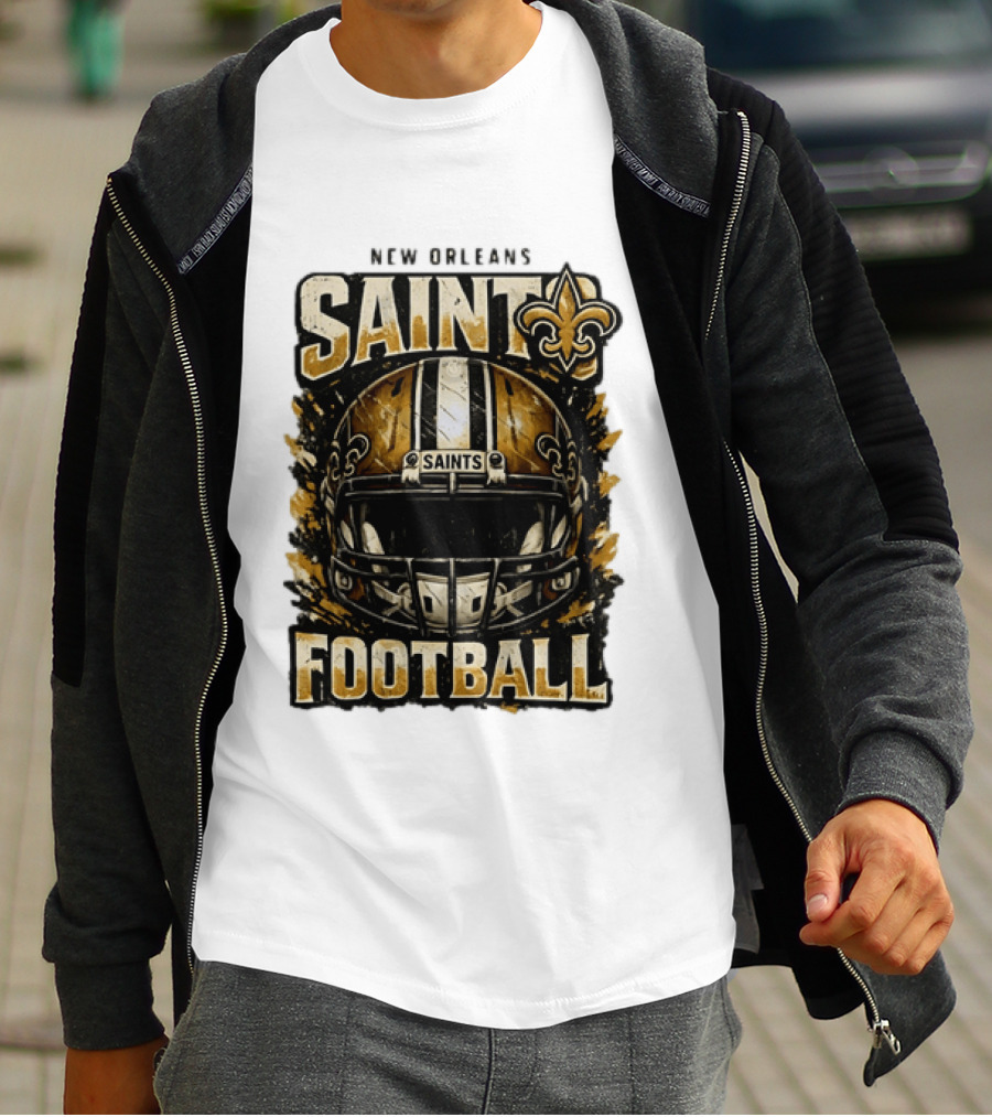 New Orleans Saints Football Helmet Distressed Fleur De Lis T-Shirt