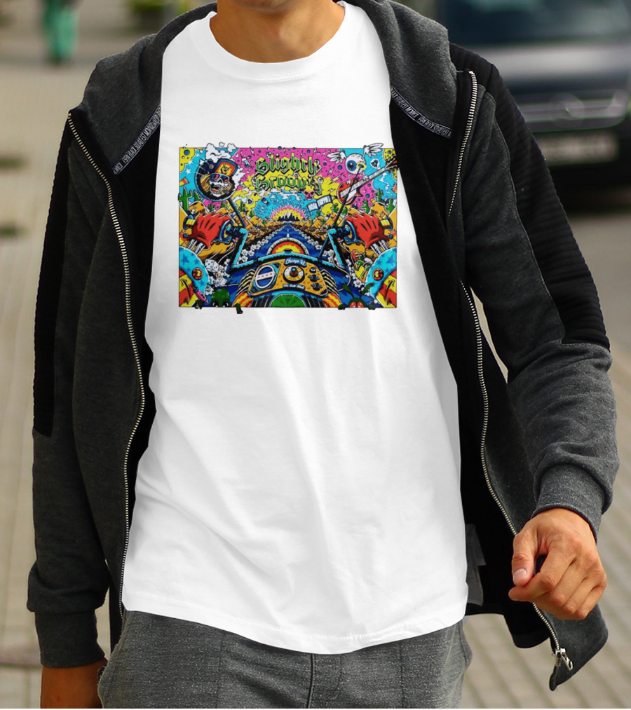 Slightly Stoopid Road Trippin Chicago IL Tour Art Alive Bird Skull Cactus Trippy Vibes T-Shirt