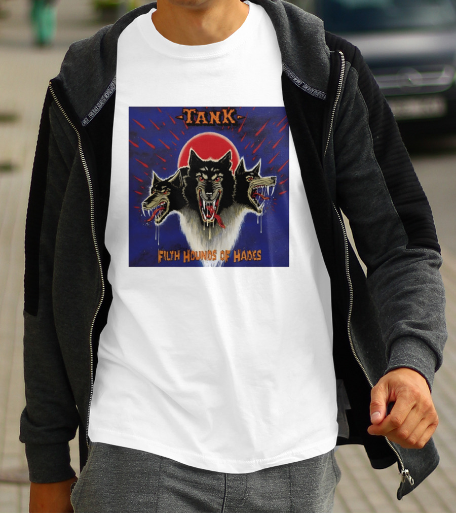 Tank Filth Hounds Of Hades Album Cover Heavy Metal Three Headed Dog Red Moon T-Shirt
