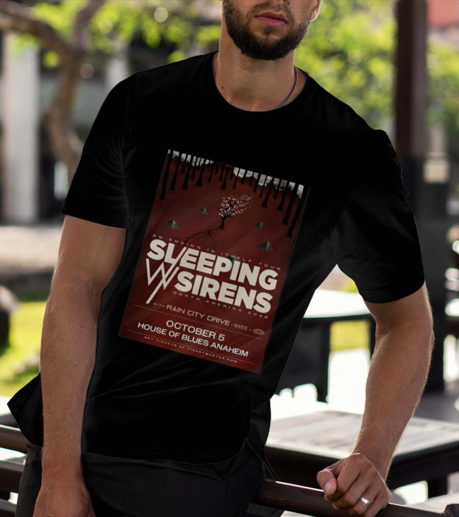 An Ending In Itself Tour Sleeping Sirens North America 2026 October 5 House Of Blues Anaheim Rain City Drive Eye🎵 T-Shirt