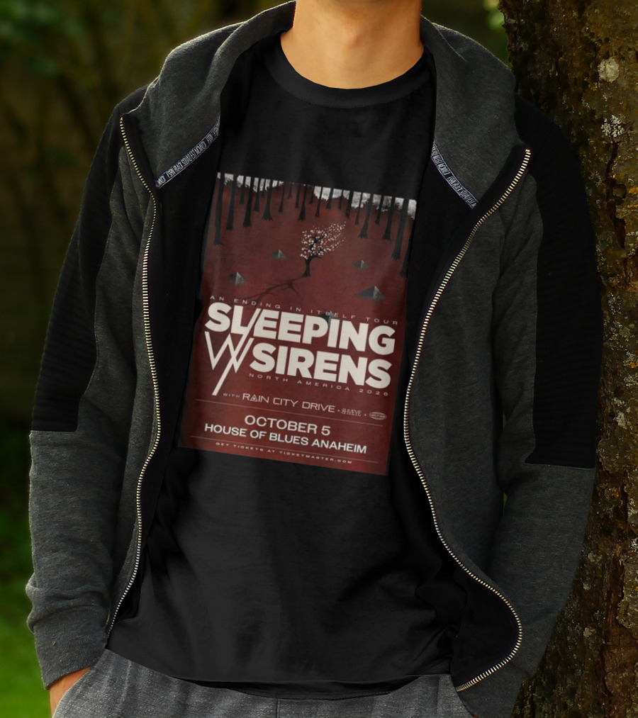 An Ending In Itself Tour Sleeping Sirens North America 2026 October 5 House Of Blues Anaheim Rain City Drive Eye🎵 T-Shirt