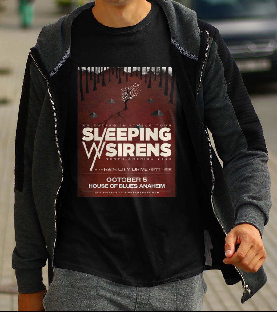 An Ending In Itself Tour Sleeping Sirens North America 2026 October 5 House Of Blues Anaheim Rain City Drive Eye🎵 T-Shirt