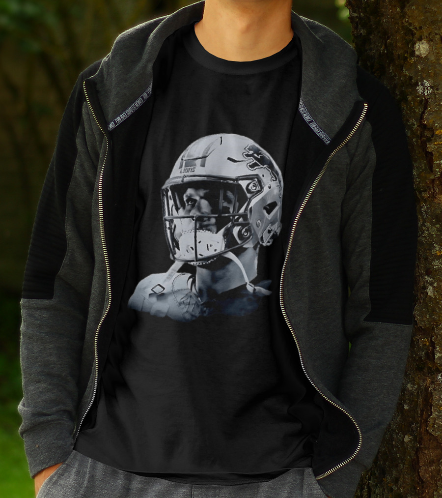 Detroit Lions Aidan Hutchinson Charcoal House Helmet Artistry T-Shirt