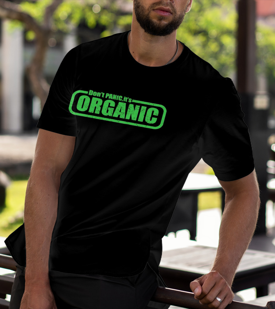 Don't Panic It's Organic Retro Green Distressed T-Shirt