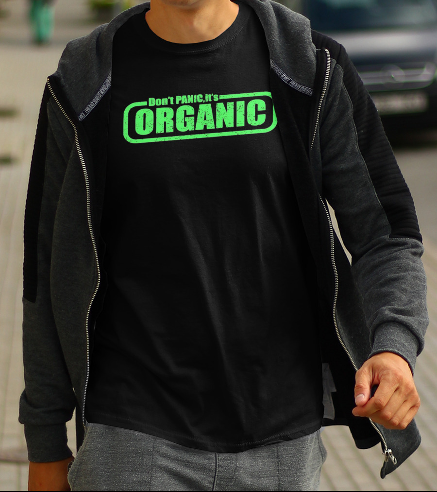 Don't Panic It's Organic Retro Green Distressed T-Shirt