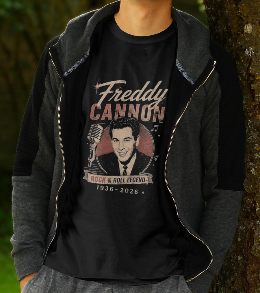 Freddy Cannon Rock & Roll Legend In Loving Memory 1936 2026 Microphone Musical Notes T-Shirt