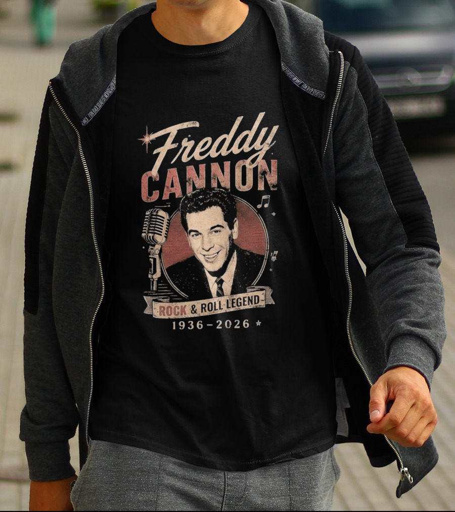 Freddy Cannon Rock & Roll Legend In Loving Memory 1936 2026 Microphone Musical Notes T-Shirt