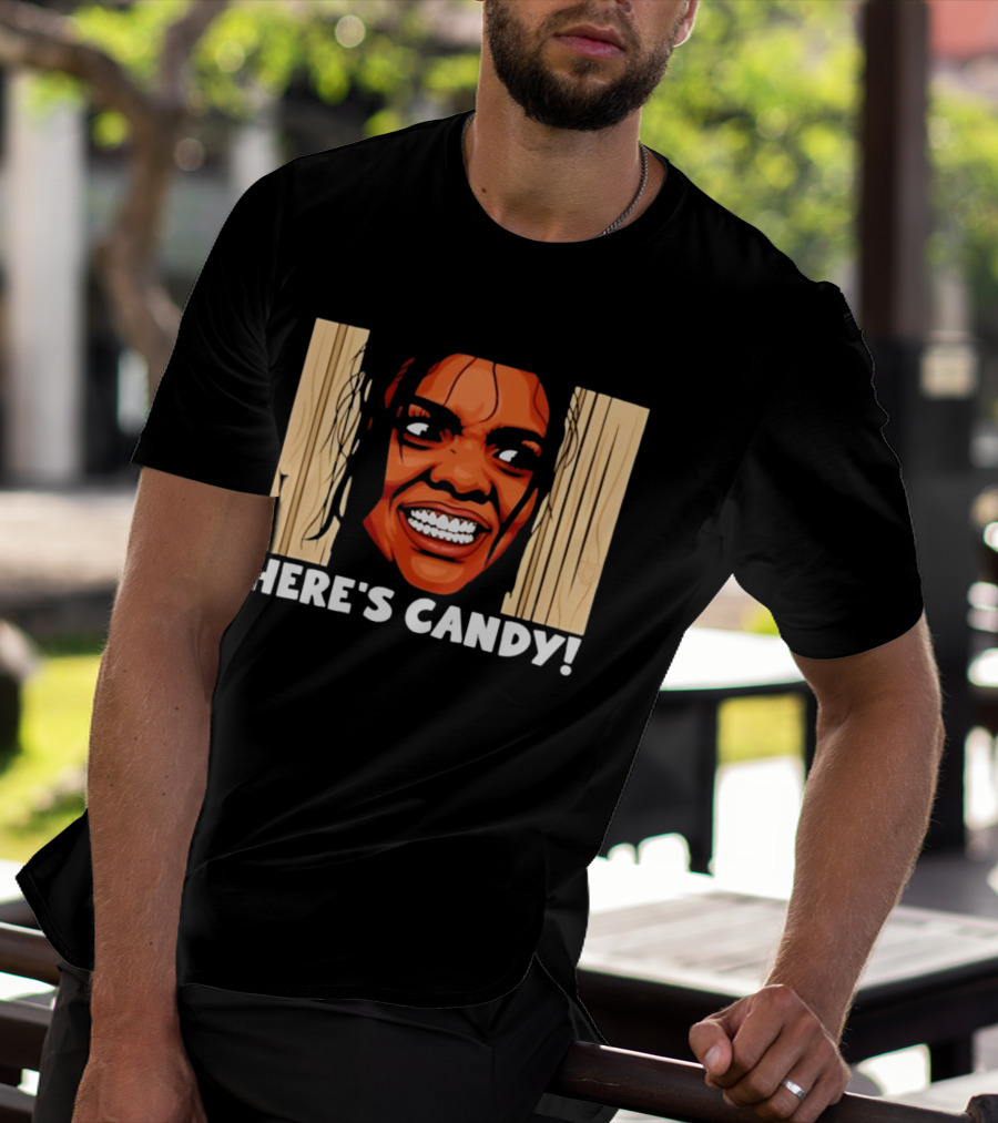 Here's Candy Horror Movie Halloween Face Breaking Through Wood T-Shirt