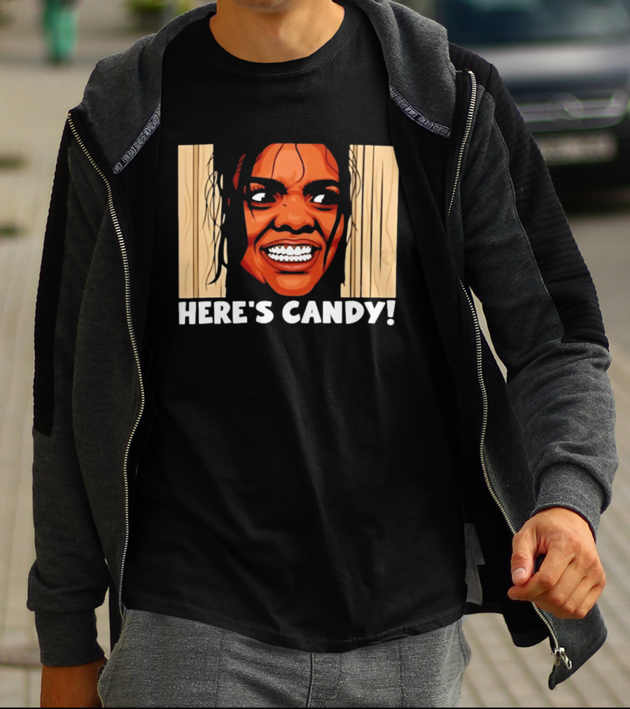 Here's Candy Horror Movie Halloween Face Breaking Through Wood T-Shirt