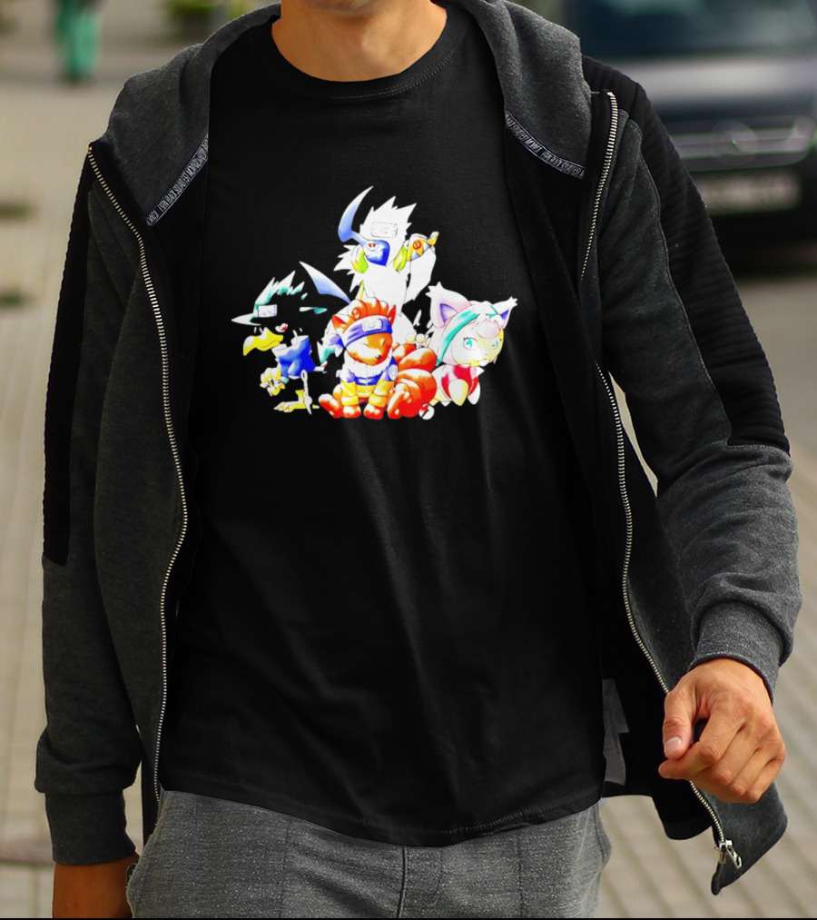 Chibi Pokemon Naruto Crossover With Animal Characters T-Shirt