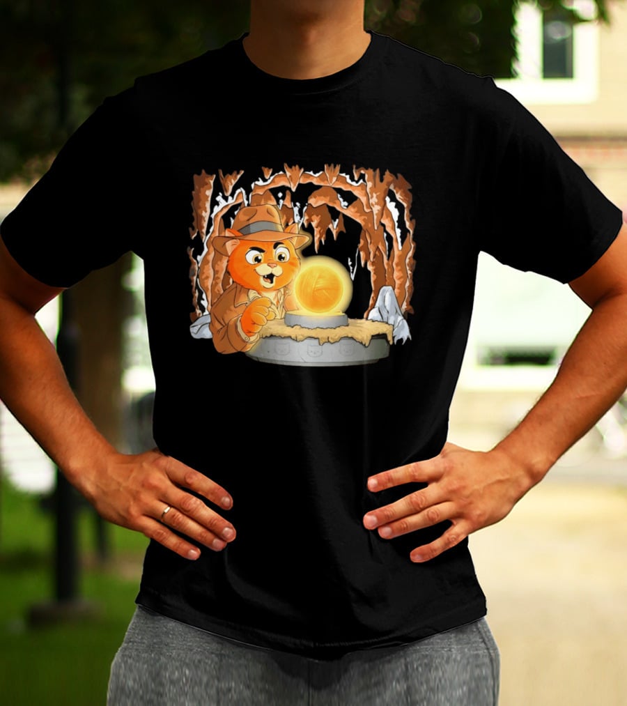 Raiders Of The Lost Yarn Cat Indiana Jones Golden Ball Relic Adventure T-Shirt