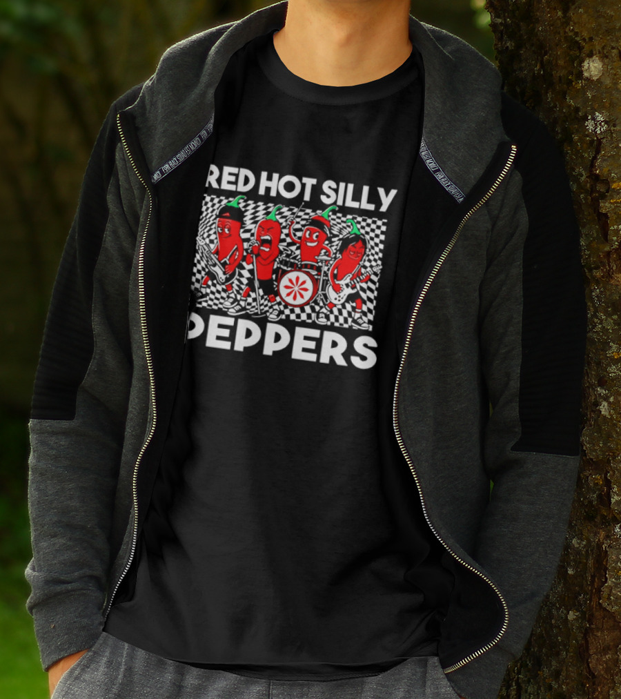 Red Hot Silly Peppers Cartoon Band Chili Characters T-Shirt