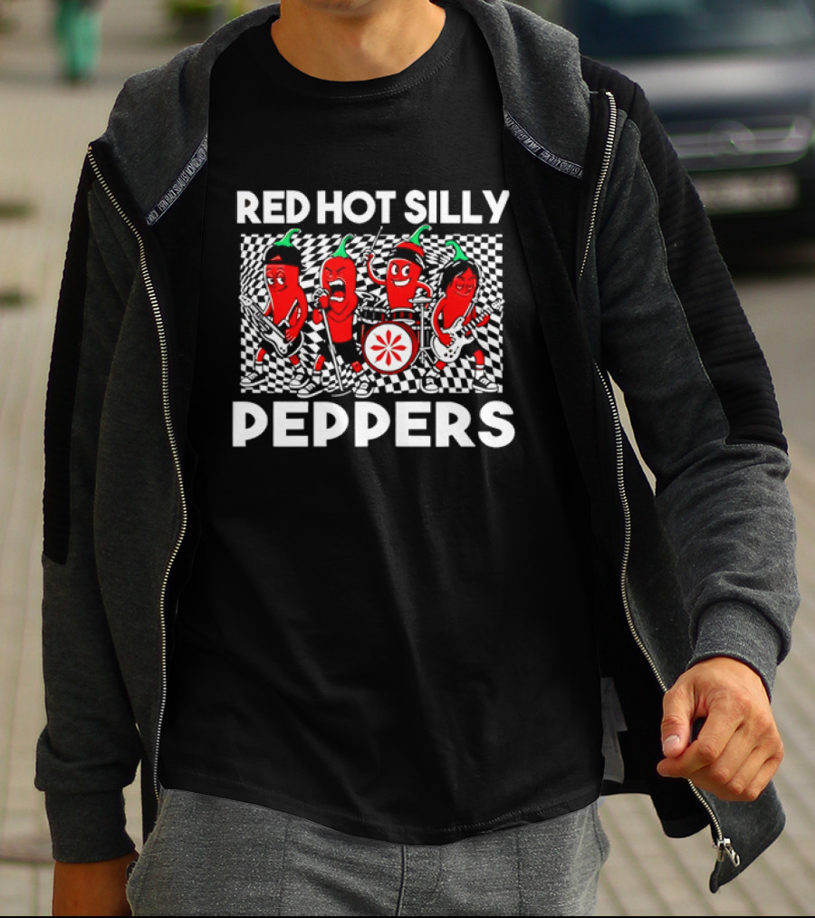 Red Hot Silly Peppers Cartoon Band Chili Characters T-Shirt