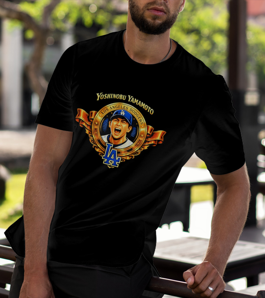 Yoshinobu Yamamoto Los Angeles Dodgers LA Gold Crest T-Shirt