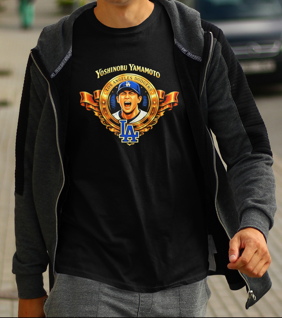 Yoshinobu Yamamoto Los Angeles Dodgers LA Gold Crest T-Shirt