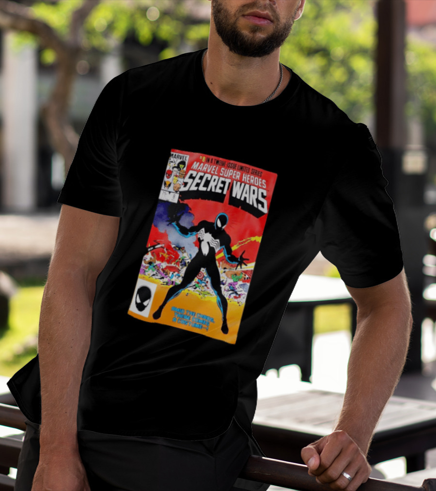 Marvel Super Heroes Secret Wars Issue 8 Spider Man Black Suit Comic Cover T-Shirt