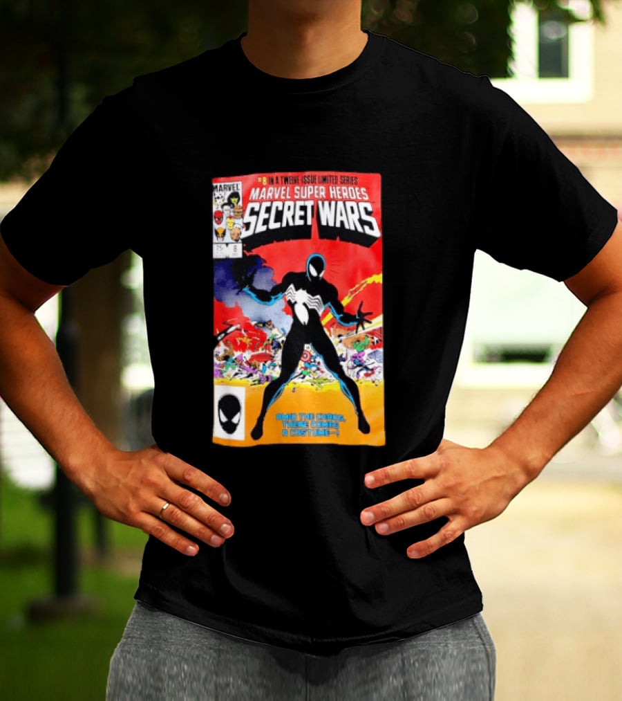 Marvel Super Heroes Secret Wars Issue 8 Spider Man Black Suit Comic Cover T-Shirt