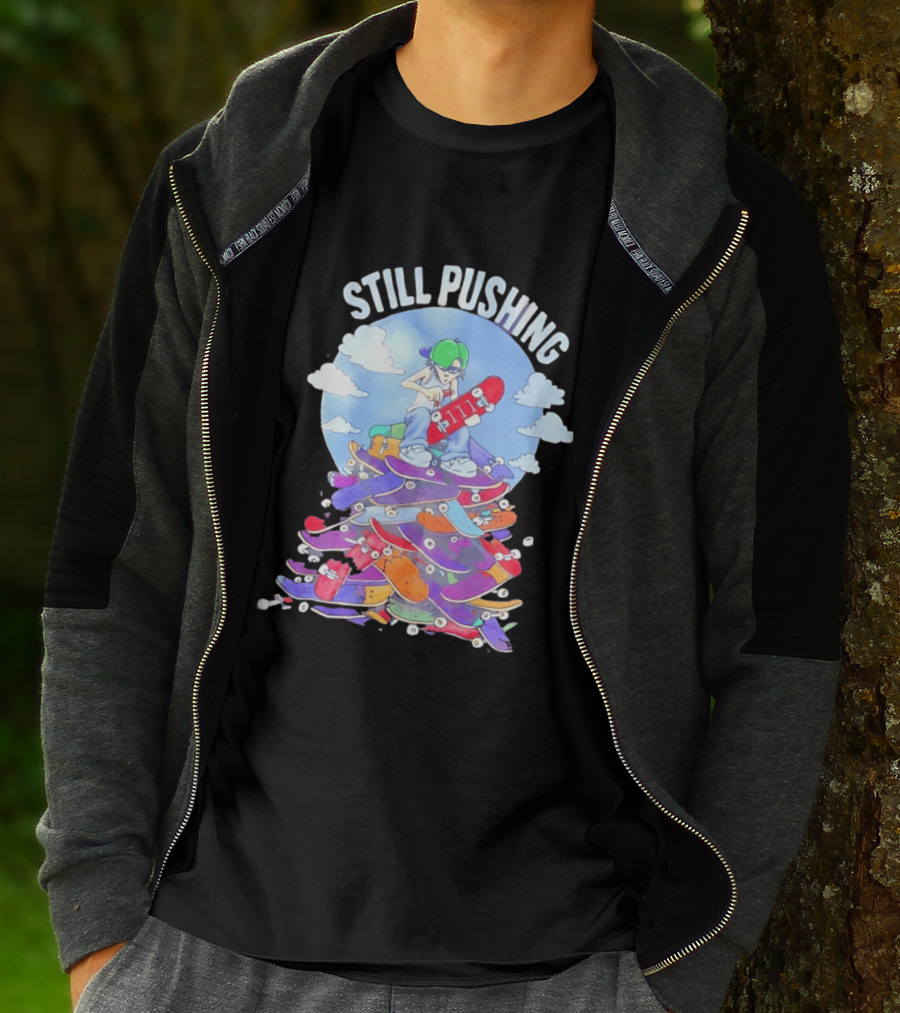 Still Pushing Skateboarder With 111 Skateboard Tower T-Shirt