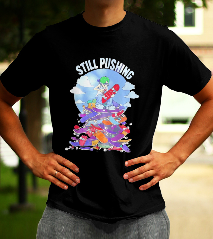 Still Pushing Skateboarder With 111 Skateboard Tower T-Shirt
