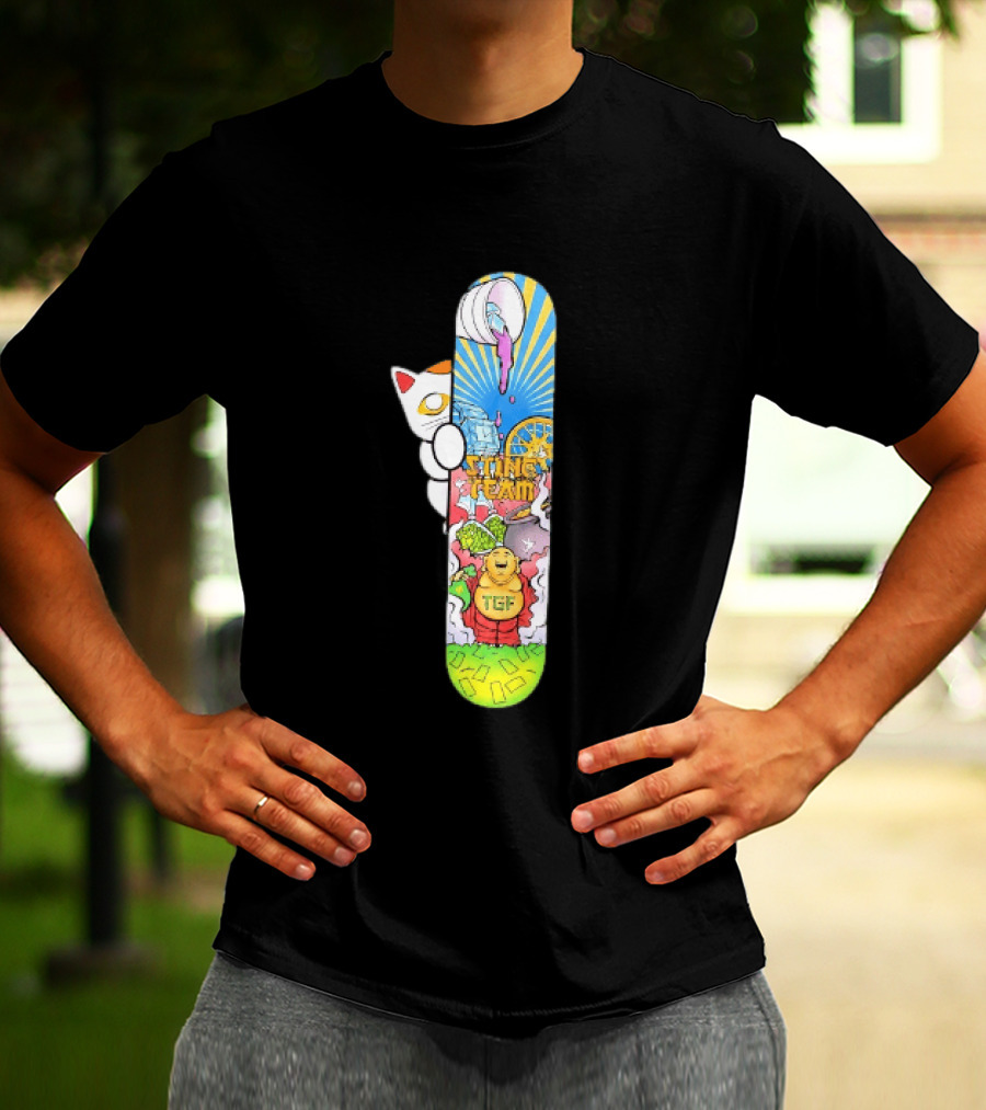 Stinc Team TGF Buddha Cat With Skateboard And Dripping Paint Aesthetic T-Shirt