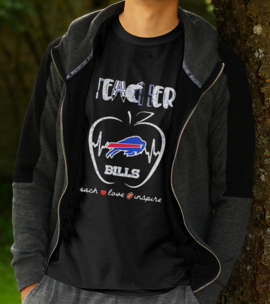 Teacher Buffalo Bills Teach Love Inspire Football Apple T-Shirt