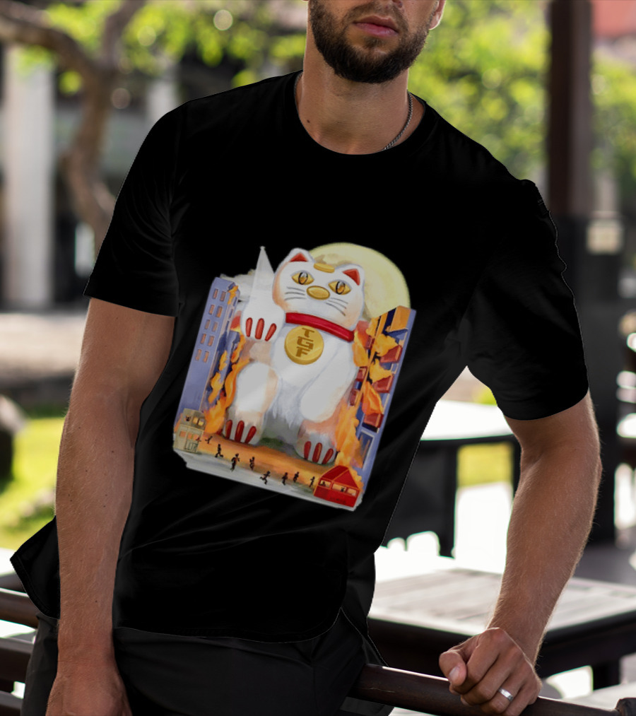TGF Lucky Cat Maneki Neko Giant Cat City Destruction T-Shirt
