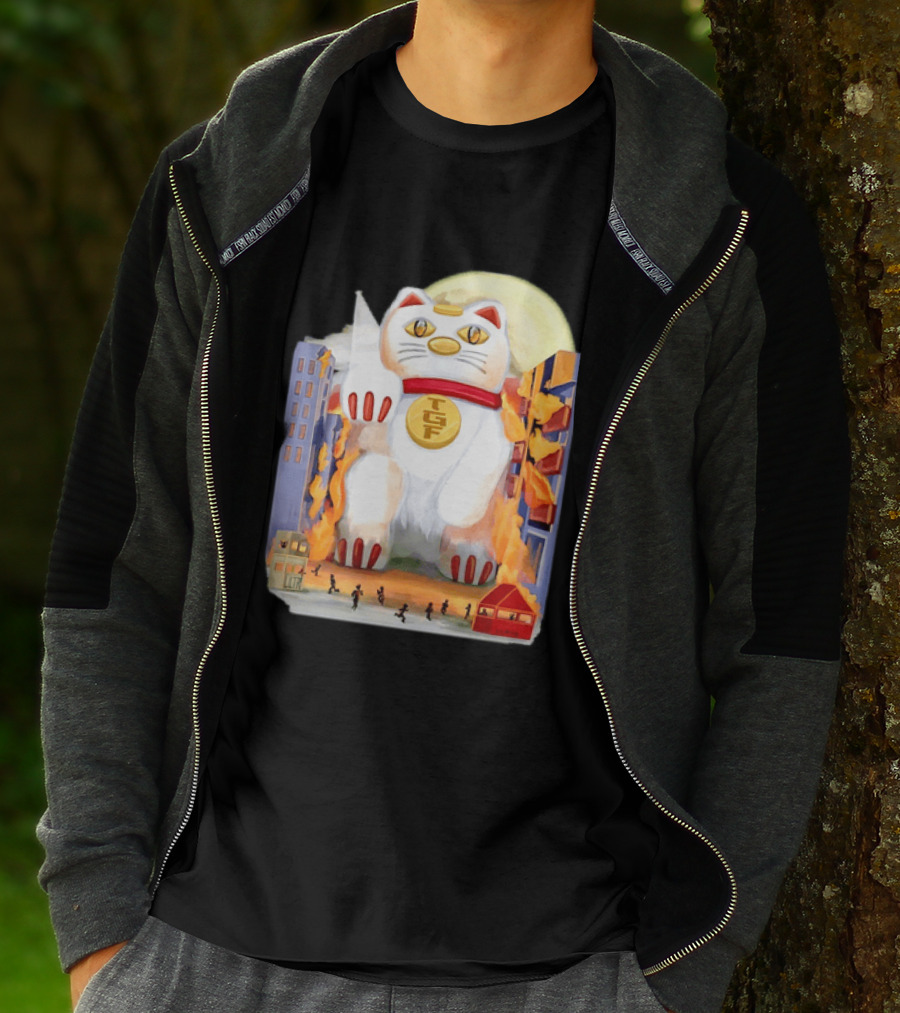 TGF Lucky Cat Maneki Neko Giant Cat City Destruction T-Shirt