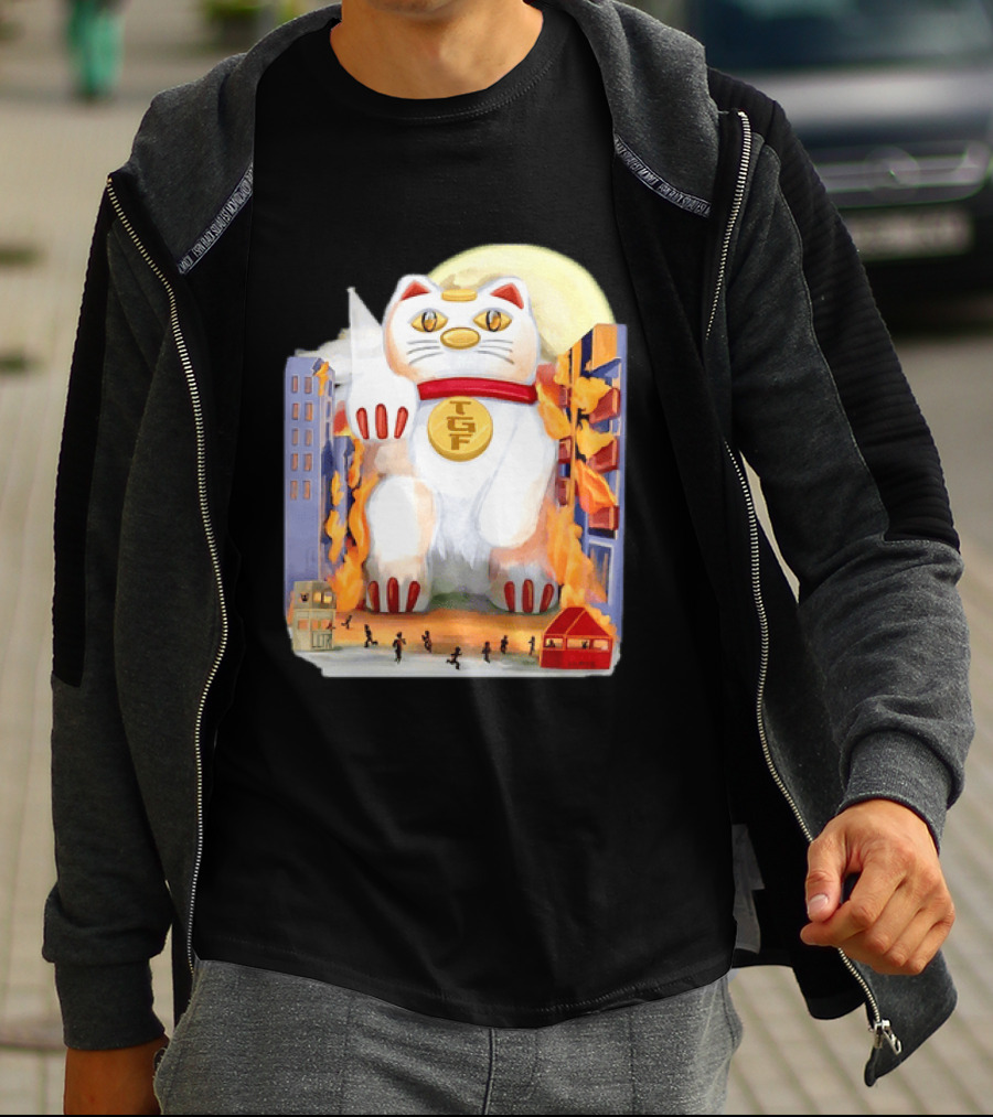 TGF Lucky Cat Maneki Neko Giant Cat City Destruction T-Shirt