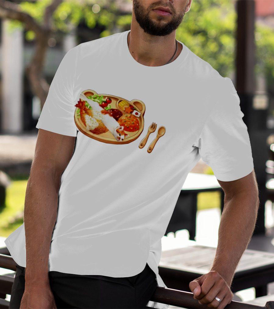 Cat Sushi On Bear Shaped Japanese Meal Plate With Shrimp And Rice T-Shirt