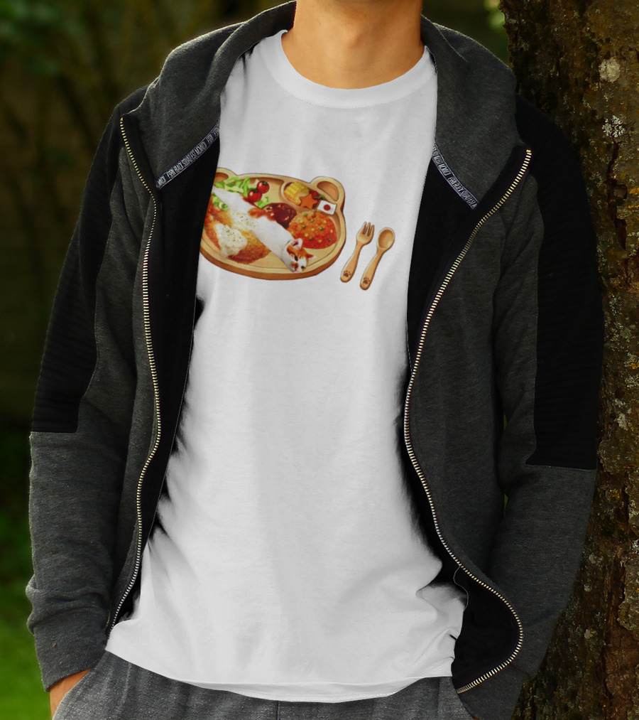 Cat Sushi On Bear Shaped Japanese Meal Plate With Shrimp And Rice T-Shirt