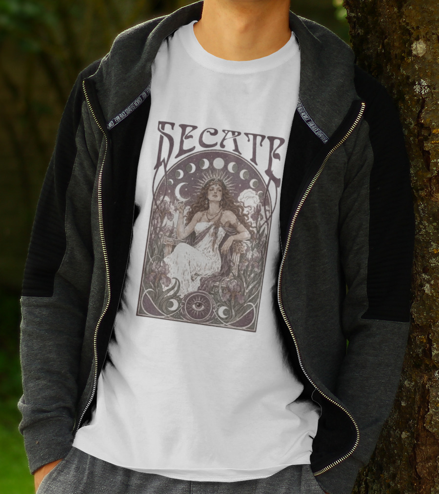 Hecate Goddess Moon Phases Magic Feminist Witch Pagan Crossroads Key Goth Grunge T-Shirt