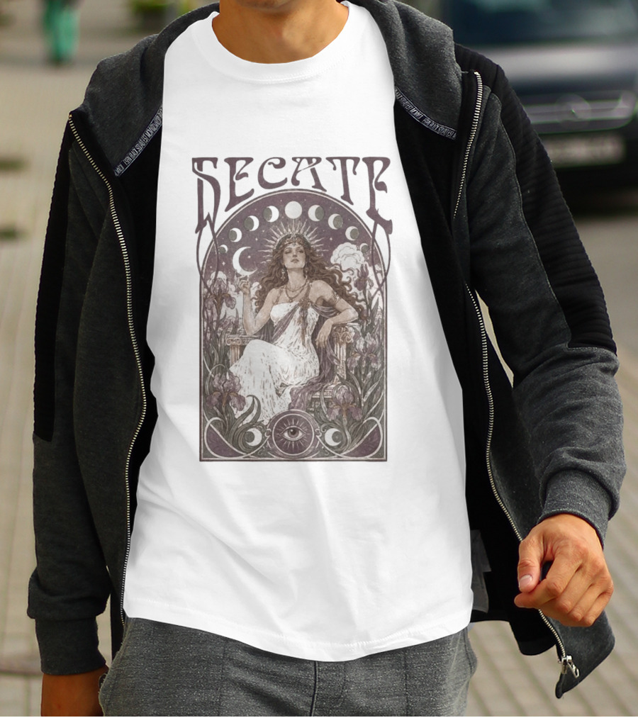 Hecate Goddess Moon Phases Magic Feminist Witch Pagan Crossroads Key Goth Grunge T-Shirt