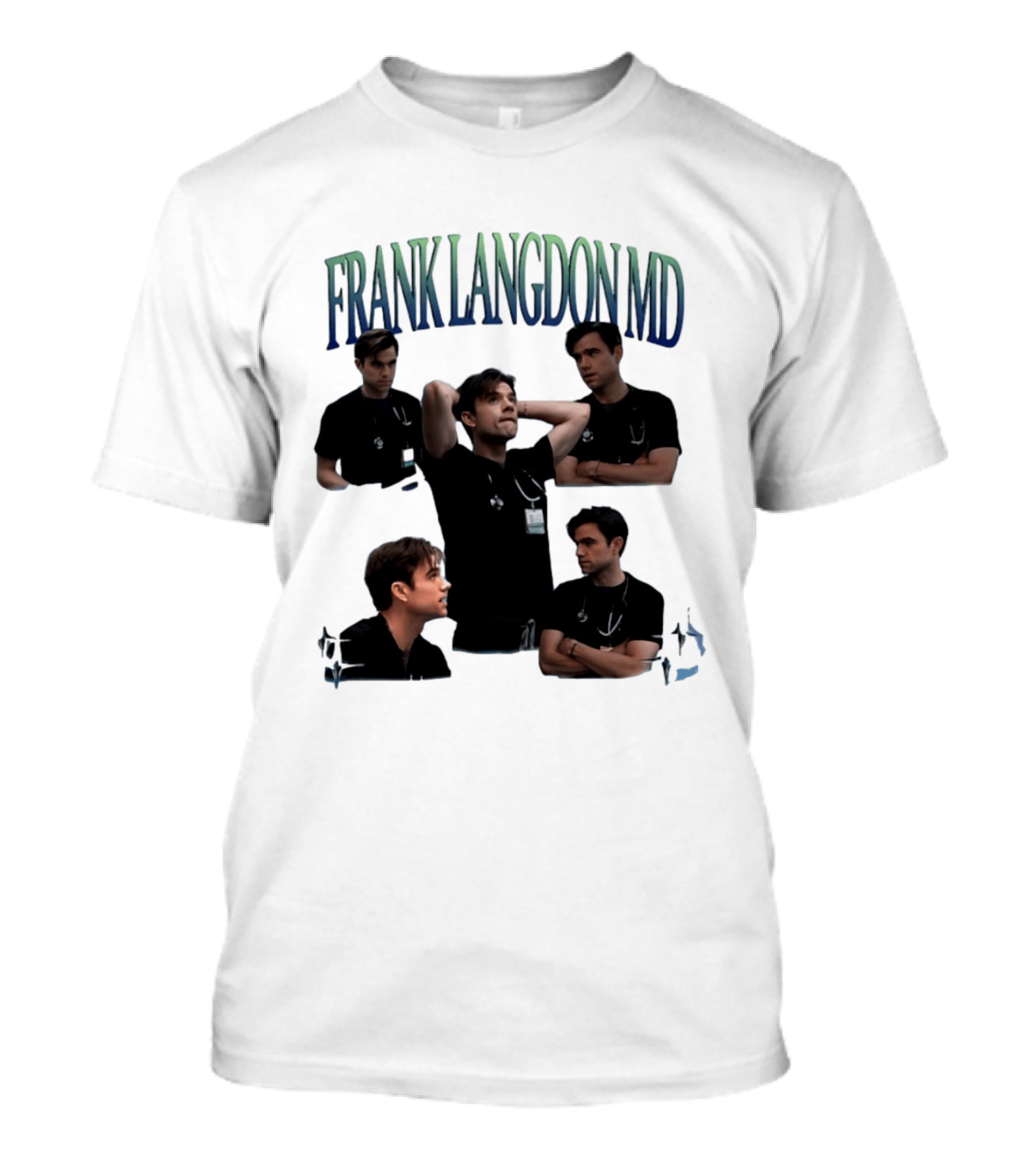 FRANK LANGDON MD Doctor Medical TV Show Character Stethoscope And ID T-Shirt