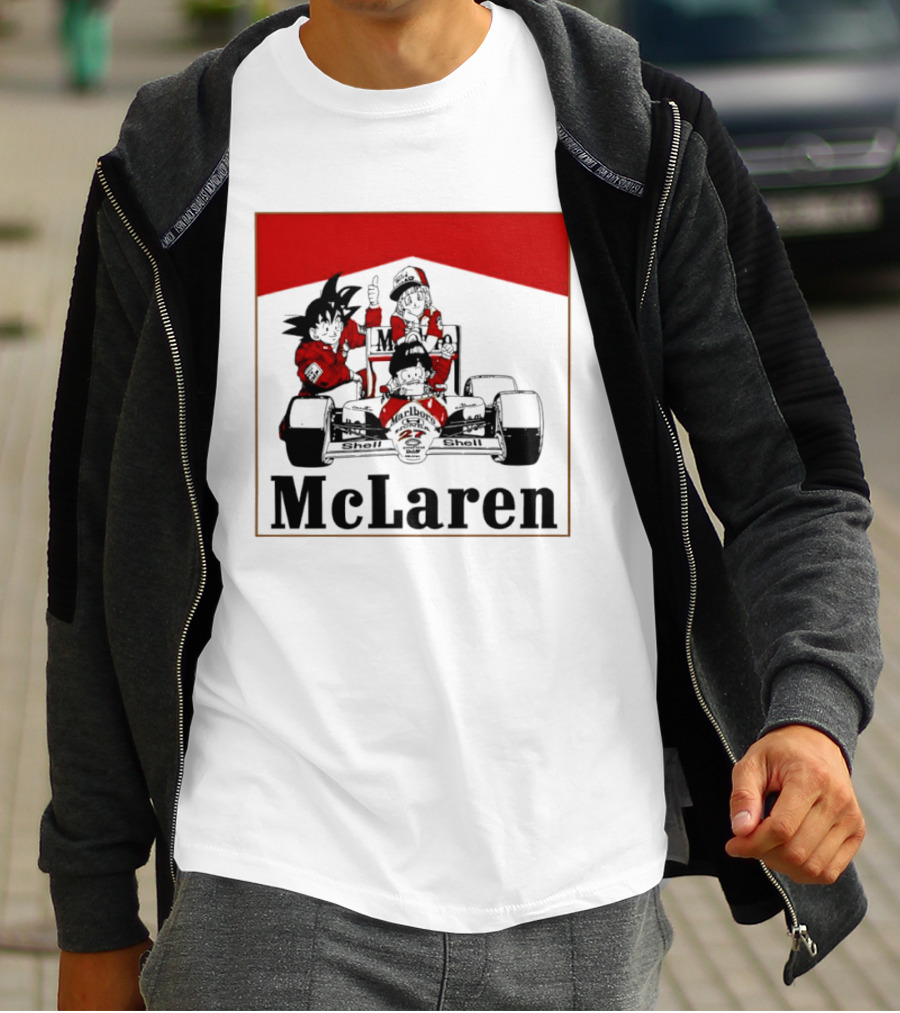 Goku Bulma Senbei McLaren Honda Marlboro Shell 27 Anime Racing Team Formula 1 T-Shirt