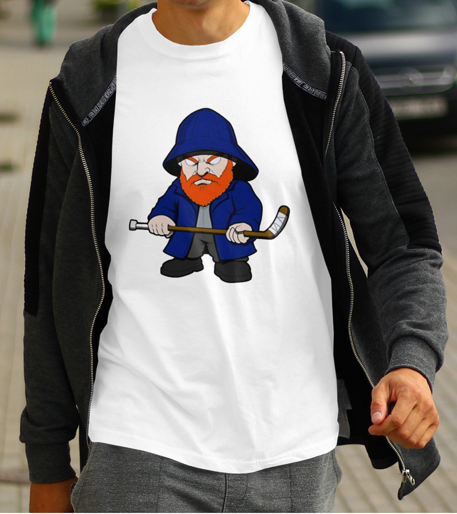 New Islanders Bearded Fisherman Cartoon Hockey Player T-Shirt