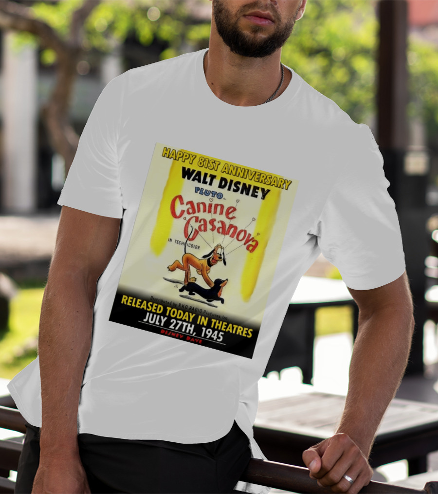 Walt Disney Pluto Canine Casanova 81st Anniversary Released July 27th 1945 T-Shirt