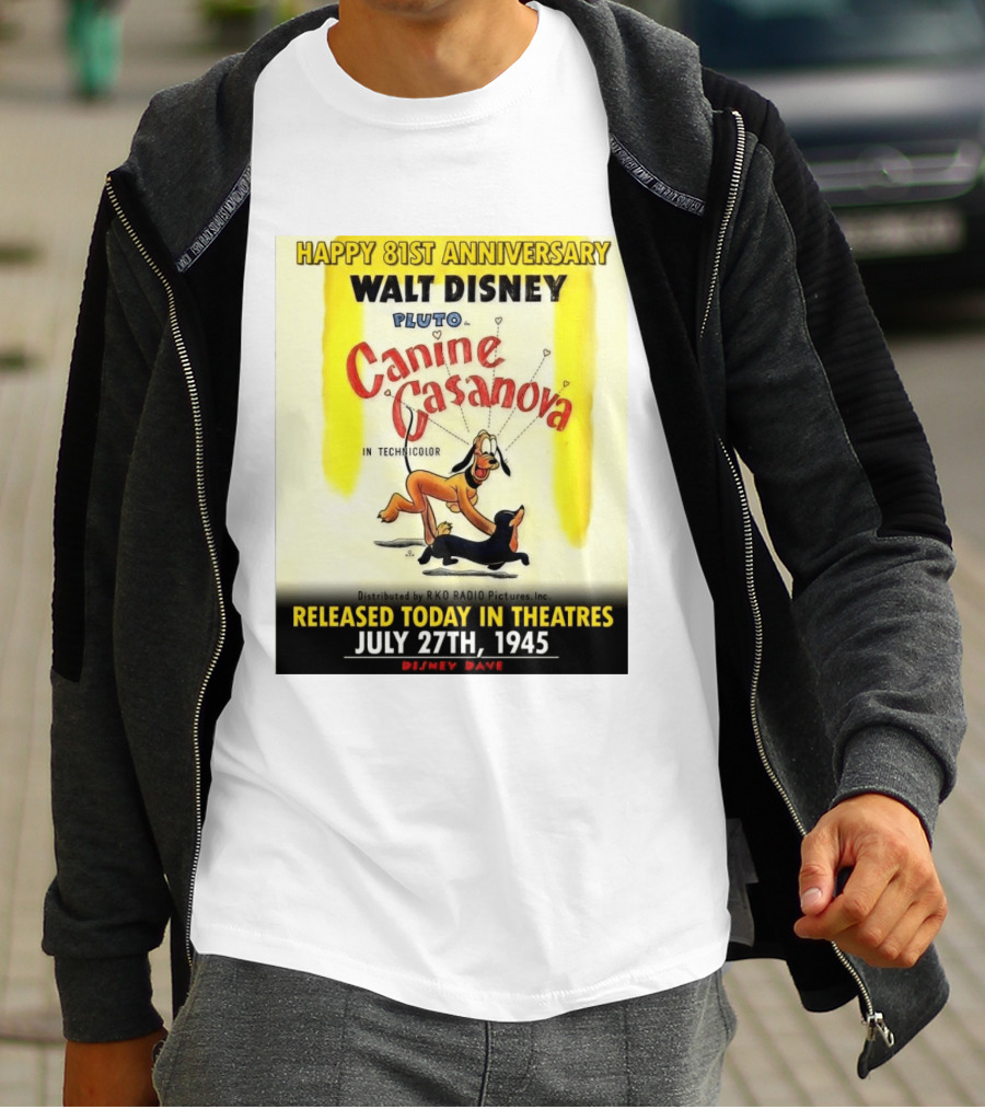 Walt Disney Pluto Canine Casanova 81st Anniversary Released July 27th 1945 T-Shirt