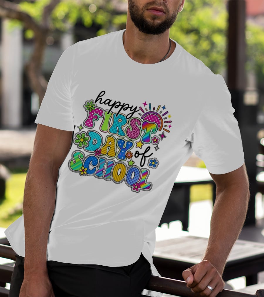 Happy First Day Of School Colorful Letter Collage T-Shirt