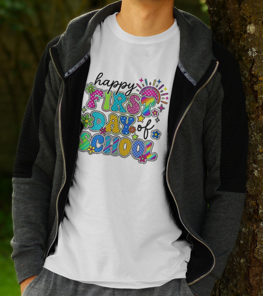 Happy First Day Of School Colorful Letter Collage T-Shirt