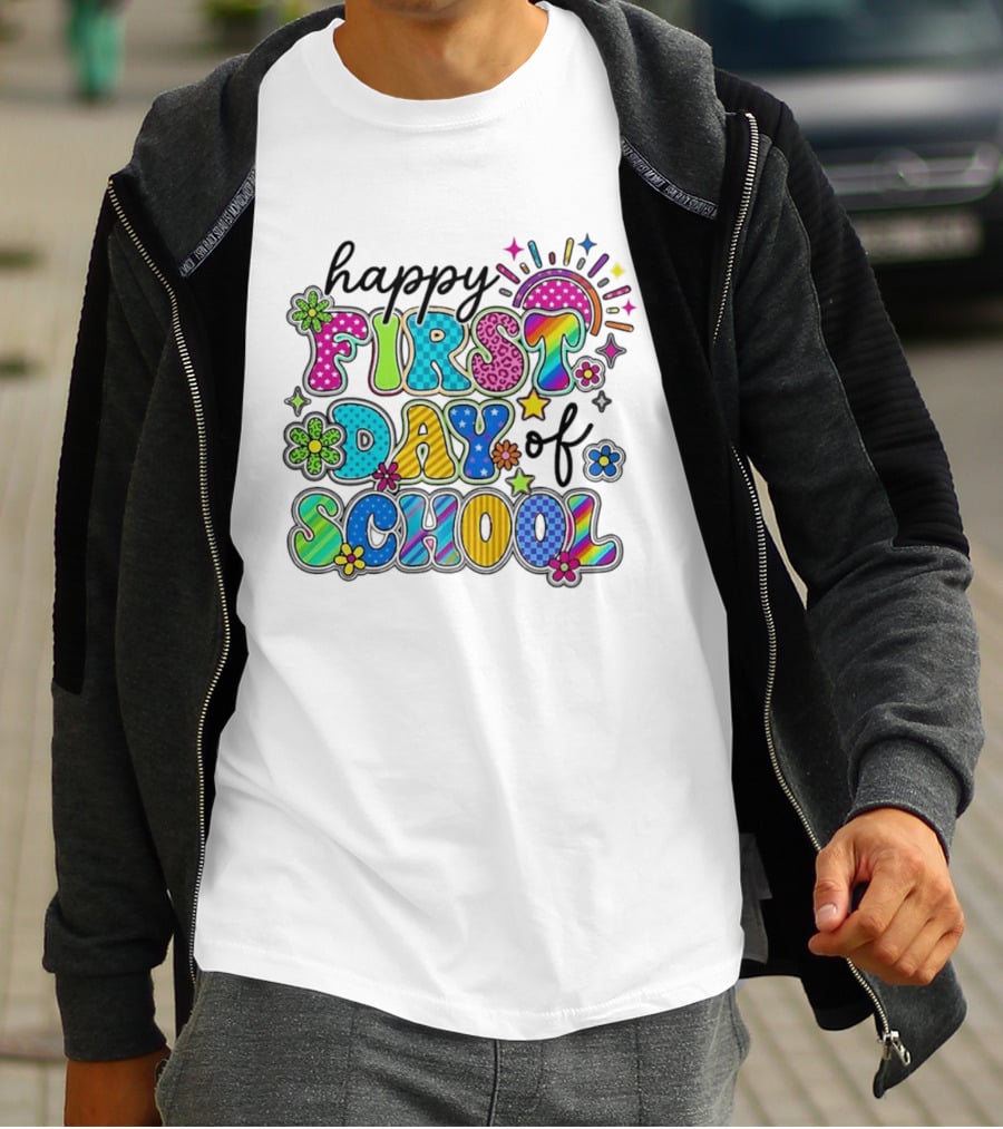 Happy First Day Of School Colorful Letter Collage T-Shirt
