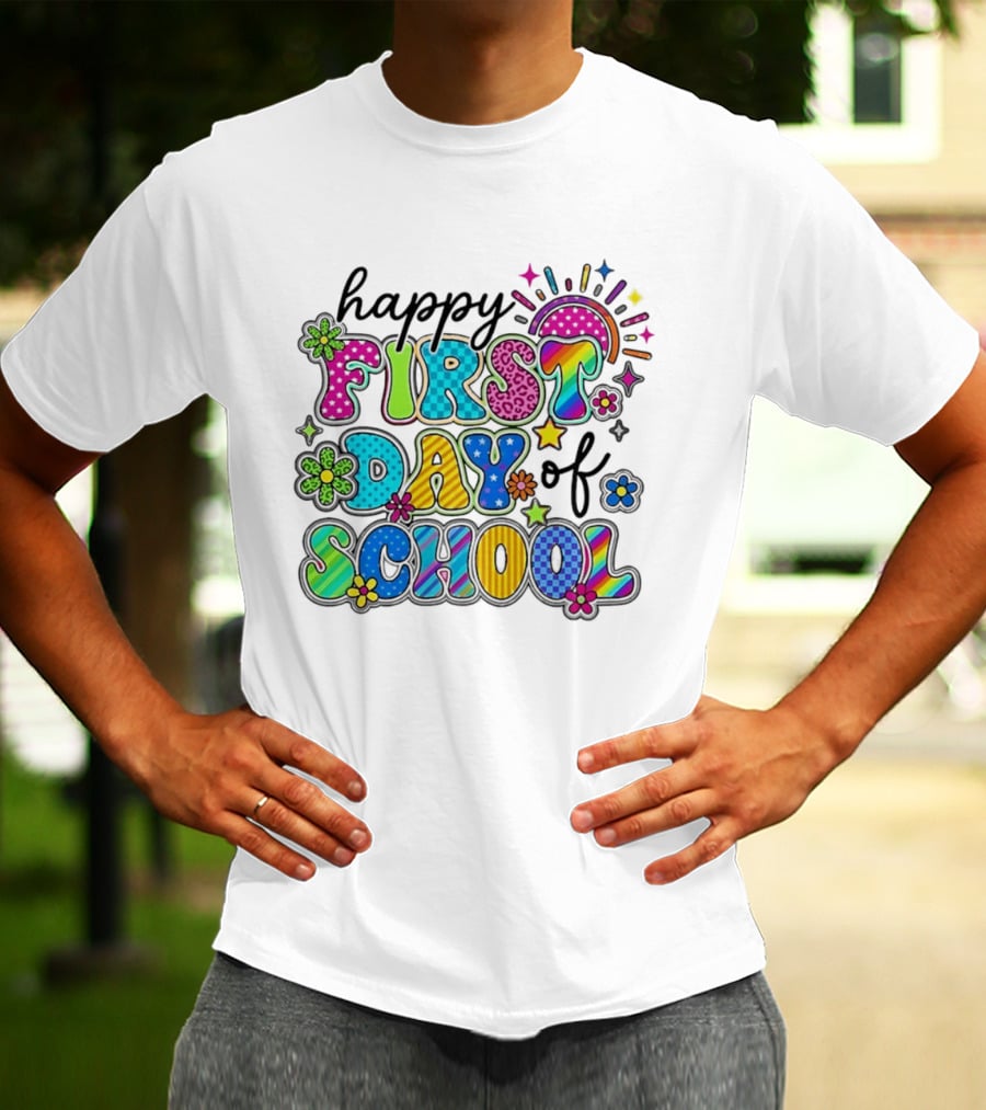 Happy First Day Of School Colorful Letter Collage T-Shirt