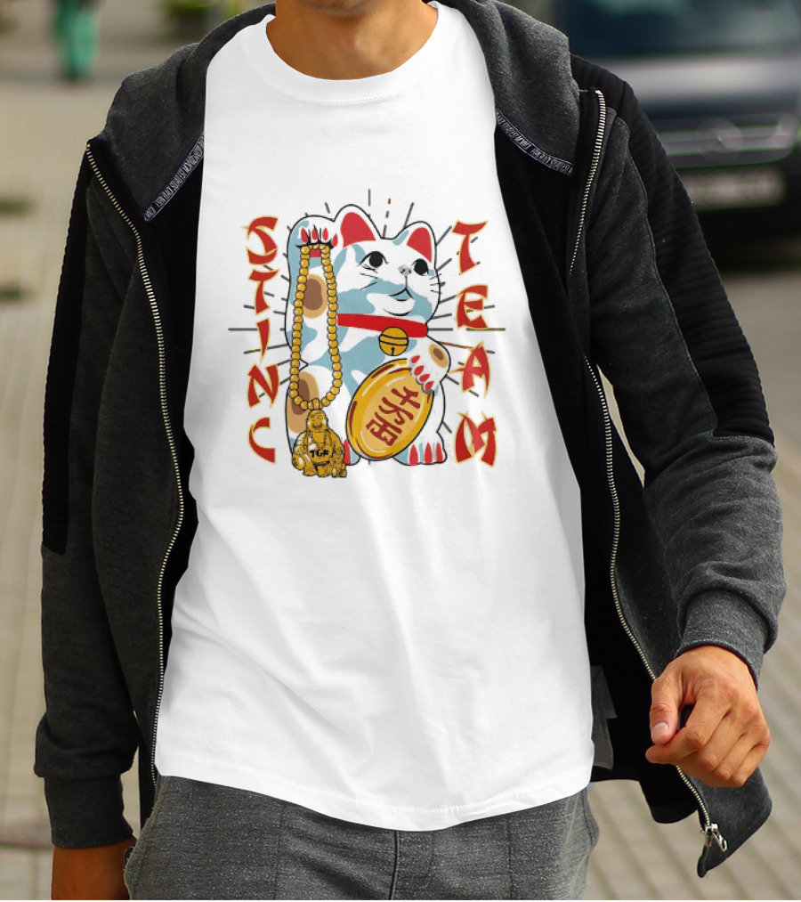 Stinc Team TGF Maneki Neko Lucky Cat With Buddha Figurine T-Shirt