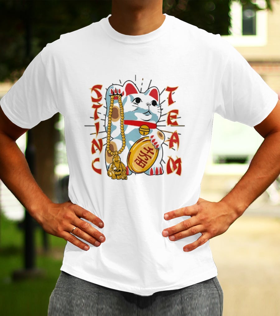 Stinc Team TGF Maneki Neko Lucky Cat With Buddha Figurine T-Shirt
