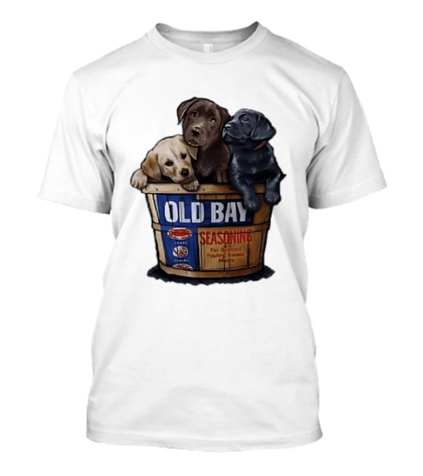 Old Bay Seasoning Labrador Puppies In Bushel Basket For Seafood Poultry Salads Meats T-Shirt