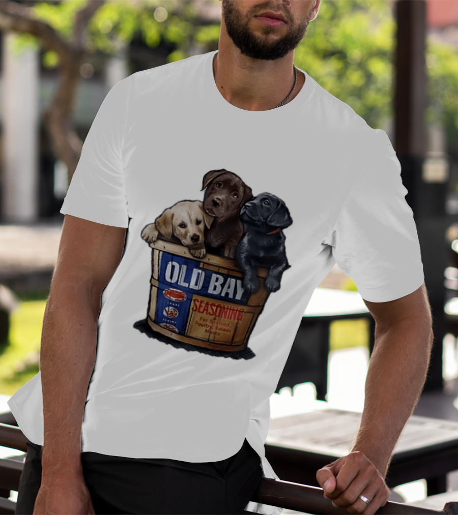 Old Bay Seasoning Labrador Puppies In Bushel Basket For Seafood Poultry Salads Meats T-Shirt