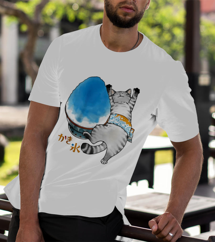 Tabby Cat Kakigori Shaved Ice Japanese Food Summer Relaxing Kaki Gori T-Shirt