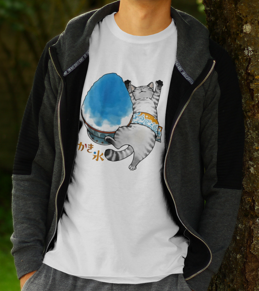 Tabby Cat Kakigori Shaved Ice Japanese Food Summer Relaxing Kaki Gori T-Shirt
