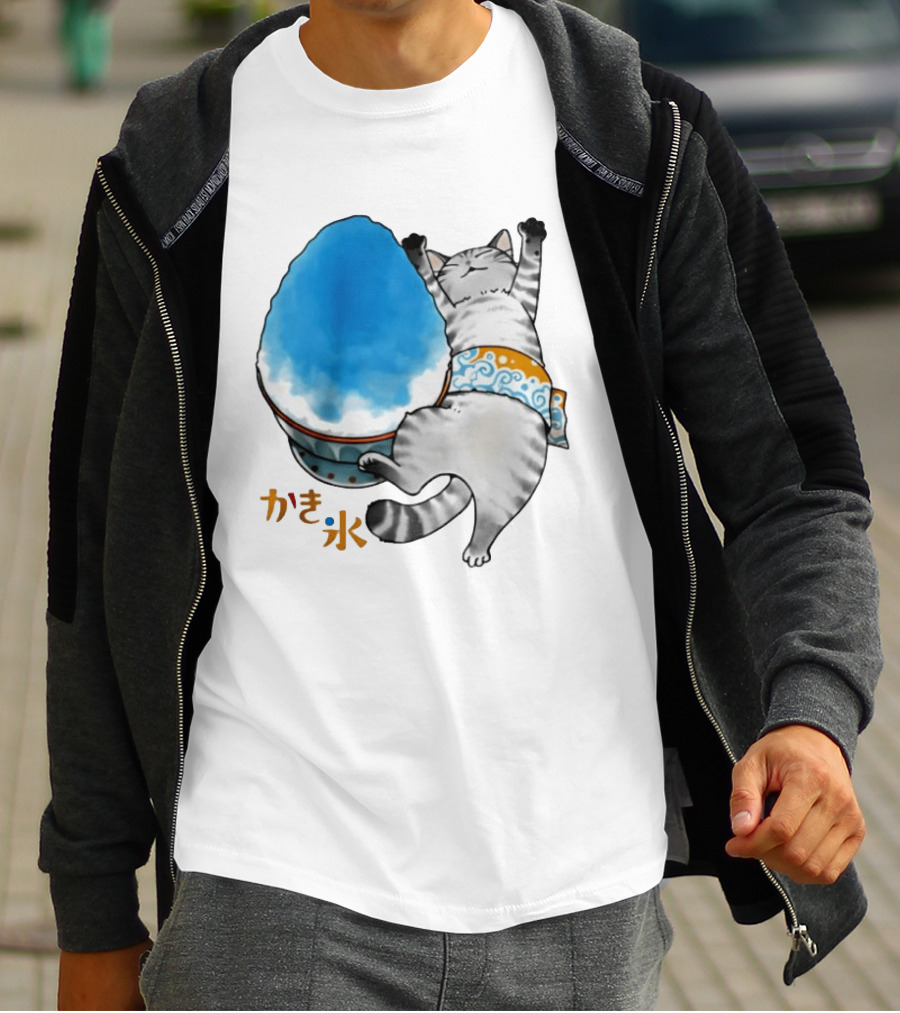 Tabby Cat Kakigori Shaved Ice Japanese Food Summer Relaxing Kaki Gori T-Shirt