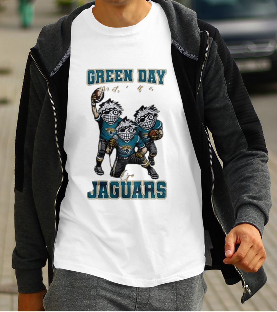 Green Day Jacksonville Jaguars Crossover With Football Characters T-Shirt